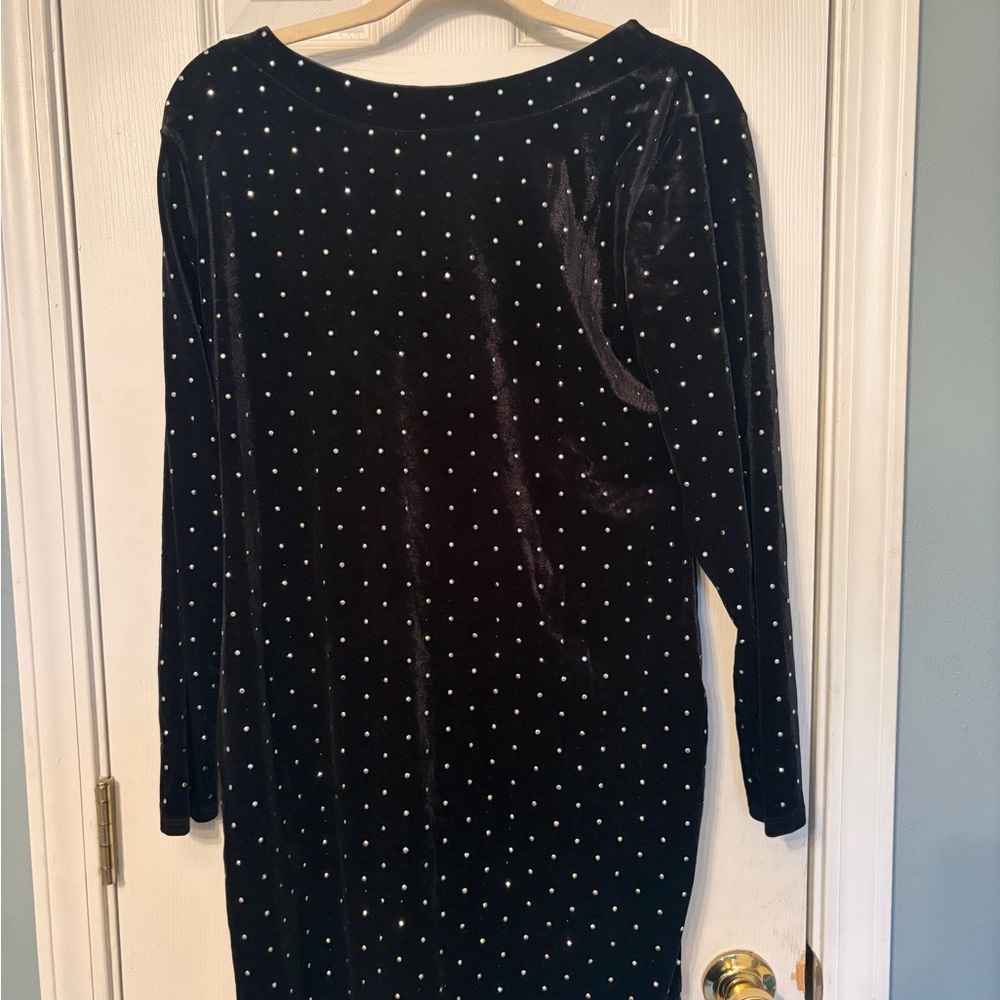 H&M Black Velvet Long Sleeve Dress with Silver Crystals